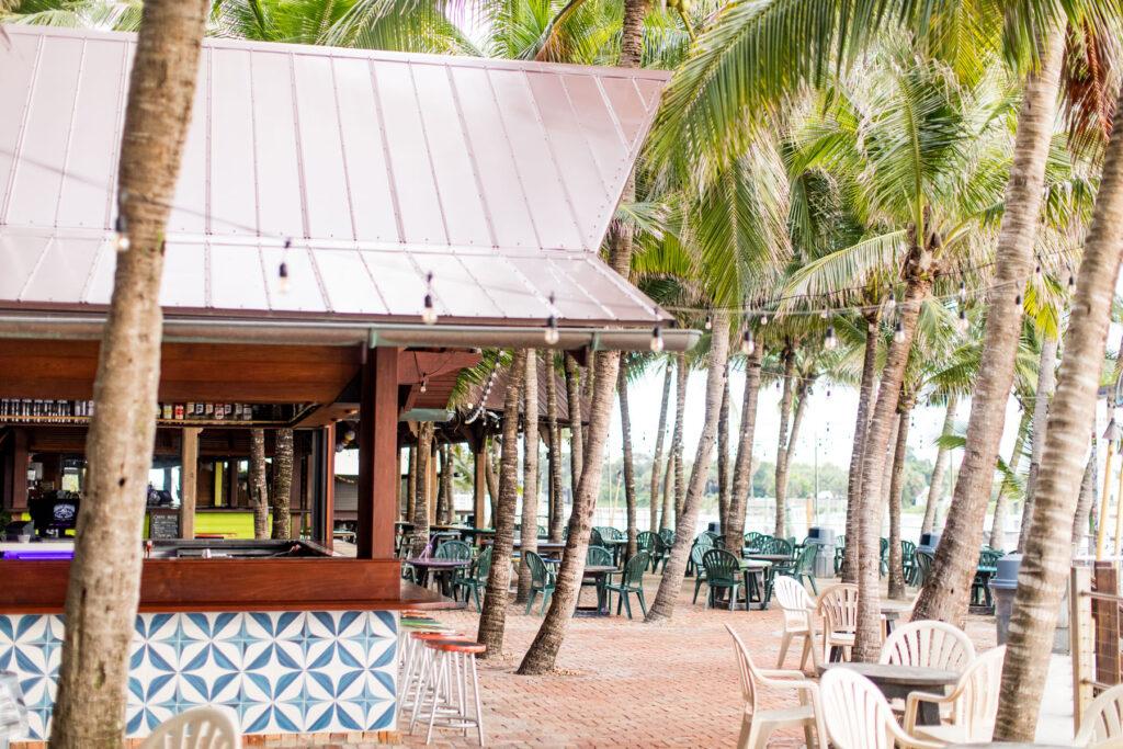 Photo of the Square Grouper Tiki Bar on the Fort Pierce Inlet before it opens for the day