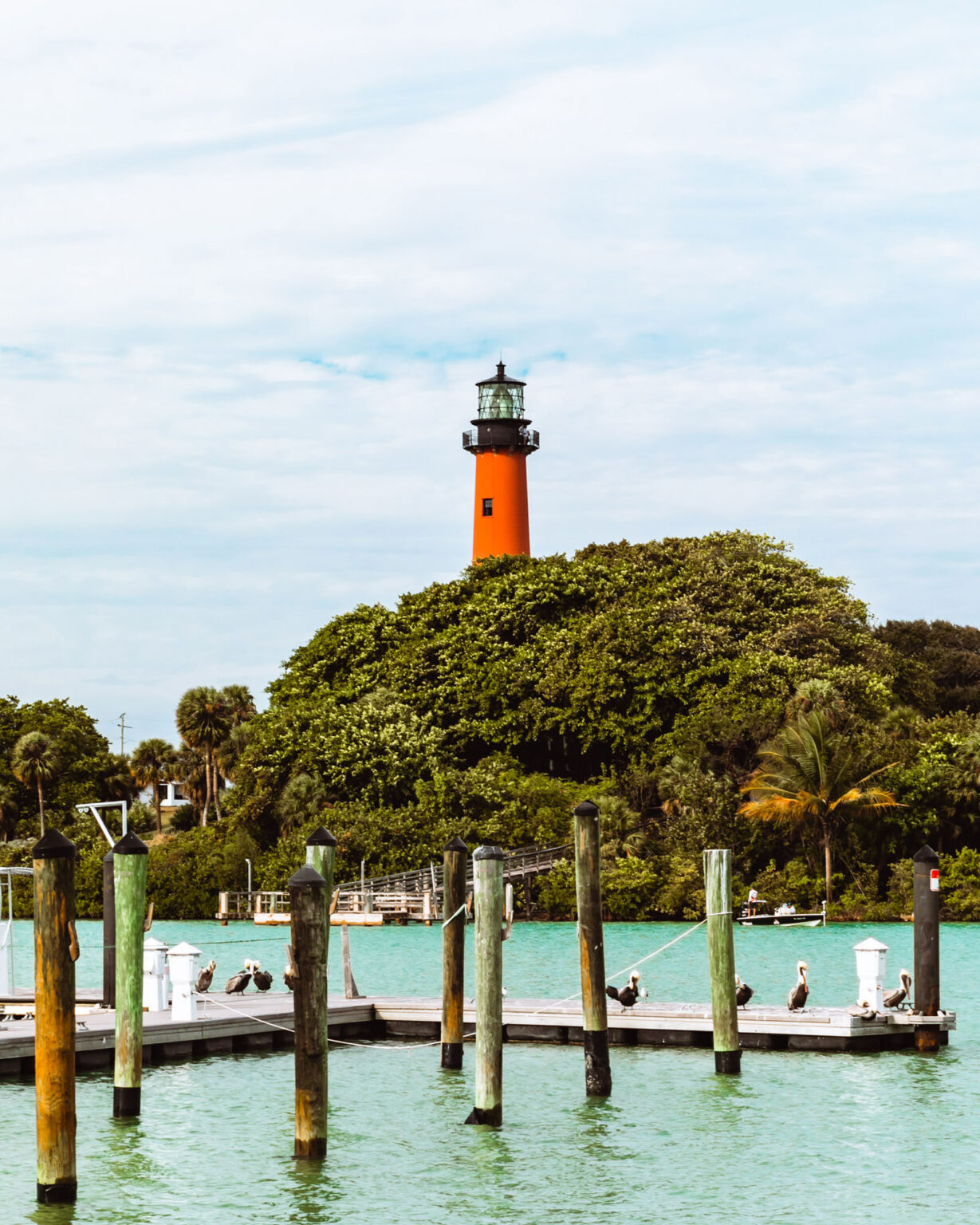 Jupiter Lighthouse as seen from the Square Grouper Tiki Bar in Jupiter Florida